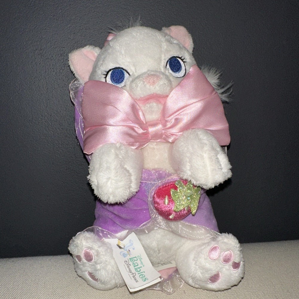 Disney Parks Babies Marie Plush The Aristocats White Kitten Purple Swaddle Bow